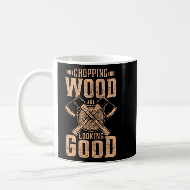 Caneca De Café Cortando Madeira Parecendo Um Bom Lumberjack Logge (Esquerda)