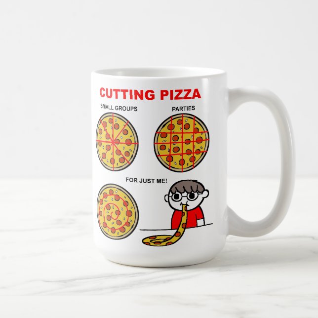 Caneca De Café Cortando Pizza Engraçado Mug (Direita)