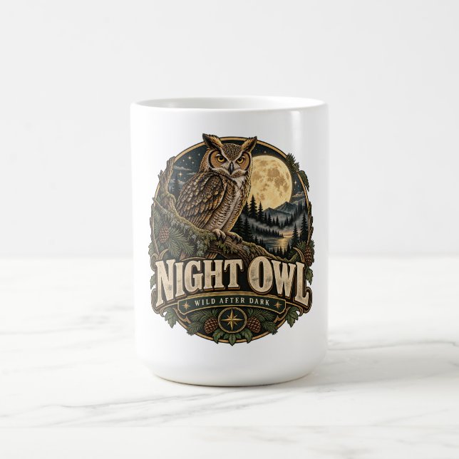 Caneca De Café Coruja Antiga Sob Lua Cheia (Centro)