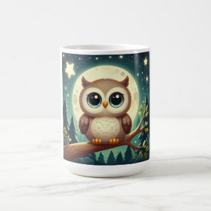 Caneca De Café Coruja-bebê bonita à noite com lua