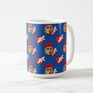 Caneca De Café Coruja-branca com berço vermelho e caixa cardíaca