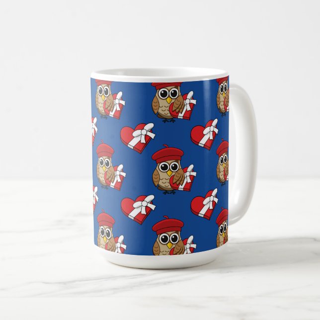 Caneca De Café Coruja-branca com berço vermelho e caixa cardíaca (Frente Esquerda)
