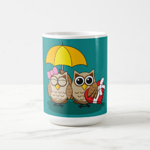 Caneca De Café Coruja-branca com guarda-chuva e caixa de chocolat