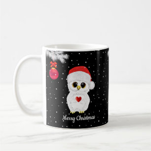 Caneca De Café Coruja Branca de Natal em Preto