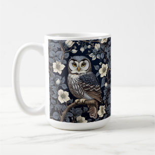 Caneca De Café Coruja-Branca-De-Norte E Flores-Lua Em Marinho