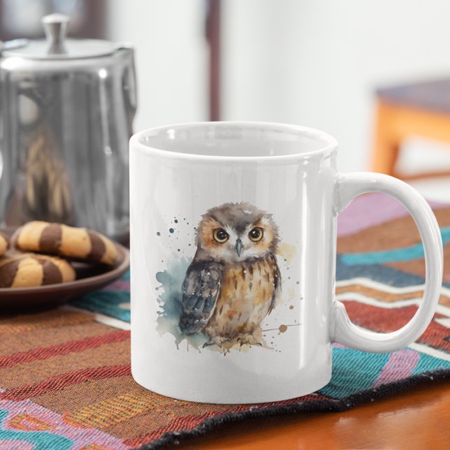 Caneca De Café Coruja-branca em aquarela (Criador carregado)