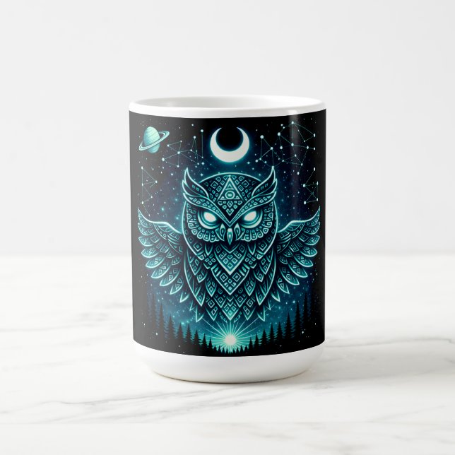 Caneca De Café Coruja Celestial – Vida Selvagem da Sabedoria Cósm (Centro)