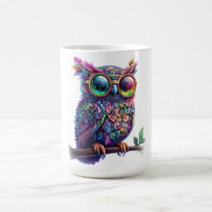 Caneca De Café Coruja Colorida Vibrante com Design de Óculos Vibr