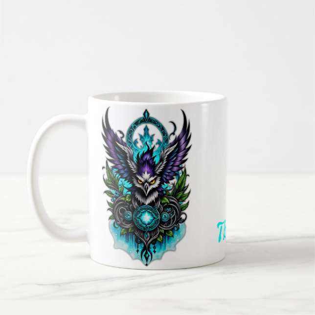Caneca De Café Coruja com elementos mágicos. (Esquerda)