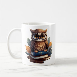 Caneca De Café Coruja com livros