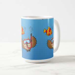 Caneca De Café Coruja com Máscara Snorkel e Peixes Tropicais
