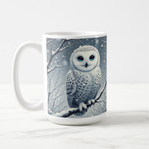 Caneca De Café Coruja da Neve Empoleirada no Galho Nevado