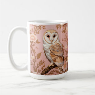 Caneca De Café Coruja de Celeiro Elegante Rosa e Dourado Floral 