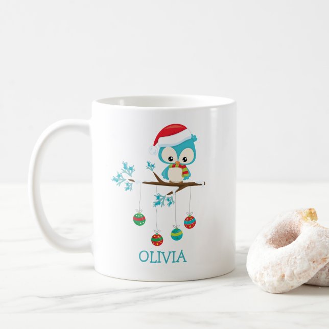 Caneca De Café Coruja de Natal Bonita Personalizada Mug de Natal (Com Donut)