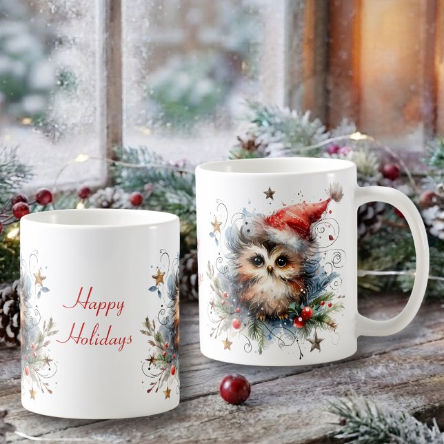 Caneca De Café Coruja de Natal Caprichosa (Criador carregado)