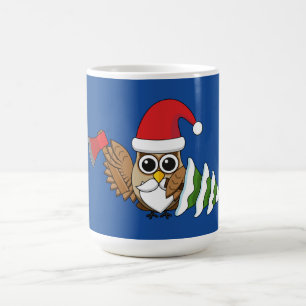 Caneca De Café Coruja de Natal com Ax e Árvore de Pinheiro de Nev