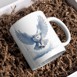Caneca De Café Coruja de Neve no Meio de um Swoop em aquarela