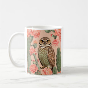 Caneca De Café Coruja E Cactuses Elegantes
