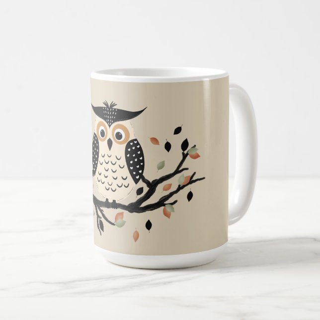 Caneca De Café Coruja em um Galho (Frente Esquerda)