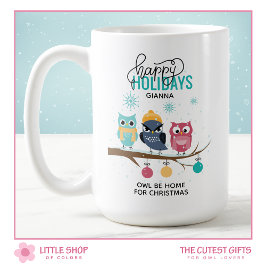 Caneca De Café Coruja Estarei em Casa no Natal Personalizado