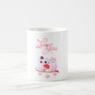 Caneca De Café Coruja Fofa Casal Ama Você Coração Rosa Dia dos Na