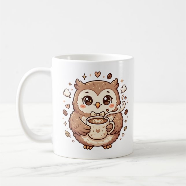 Caneca de Café Coruja Fofa - Coração de Latte (Esquerda)