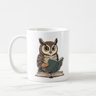 Caneca De Café coruja lendo um livro, design ilustrativa poster