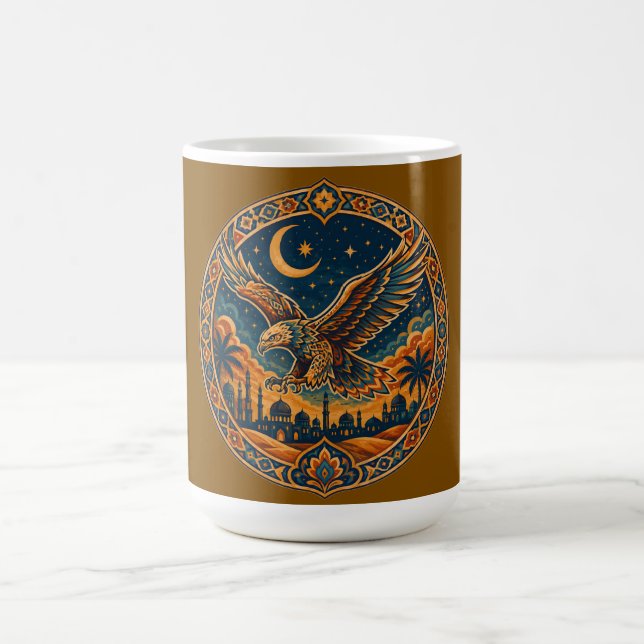 Caneca De Café Coruja Mística Árabe Crescente Lua Arte do Deserto (Centro)