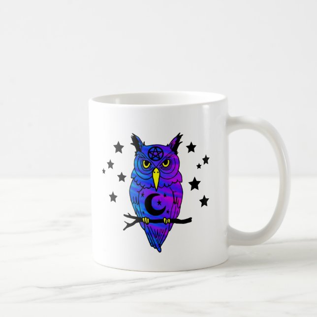 Caneca De Café Coruja pagã psicadélico azul (Direita)