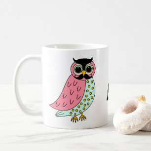 Caneca De Café Coruja retro com monograma do bigode