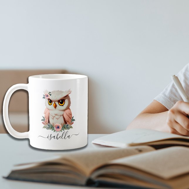 Caneca De Café Coruja rosa floral (Criador carregado)