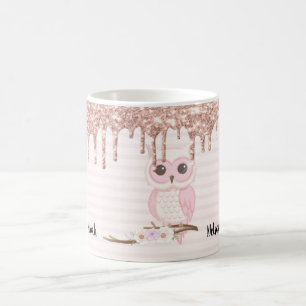 Caneca De Café Coruja Rosa-Rosa, Glitter