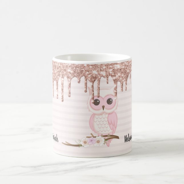 Caneca De Café Coruja Rosa-Rosa-Glitter Doce (Centro)