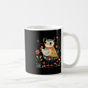 Caneca De Café Coruja Sábia Guardiã - Arte Folclórica de Ovo de P