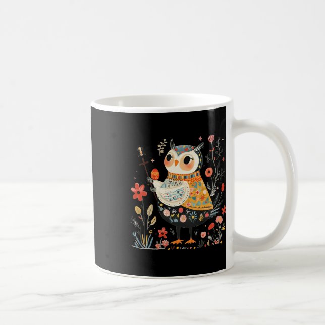 Caneca De Café Coruja Sábia Guardiã - Arte Folclórica de Ovo de P (Direita)