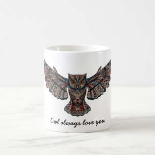 Caneca De Café Coruja sempre te ama Decorativo Mosaico