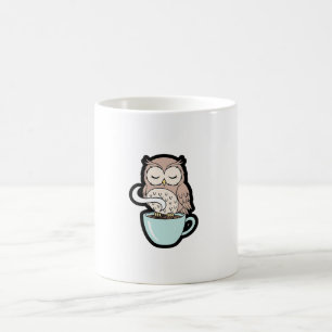 Caneca De Café Coruja Sonolenta no Café – Ilustração Fofo e Aconc
