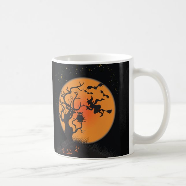 Caneca De Café Coruja Tem A Bruxa Batty Voando Para O Halloween M (Direita)