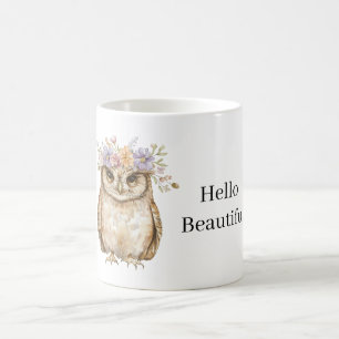 Caneca De Café Coruja usando Flores