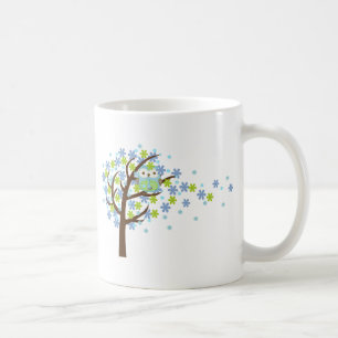 Caneca De Café Coruja ventosa azul da árvore