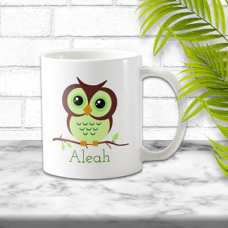 Caneca De Café Coruja Verde de Cartoon Bonita