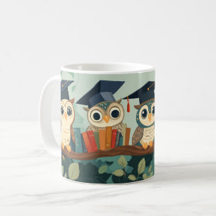 Caneca De Café Corujas antropomórficas usando boinas de formatura