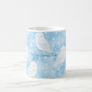 Caneca De Café Corujas Brancas Azuis