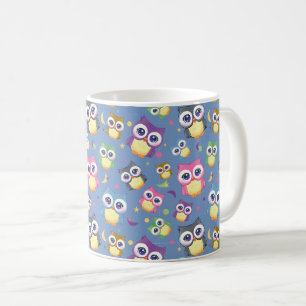 Caneca De Café Corujas de desenho animado fofo Céu noturno Lua Es