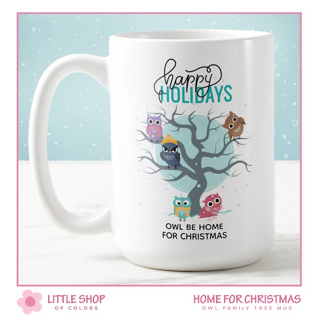 Caneca De Café Corujas de Inverno Natal Personalizado (Criador carregado)