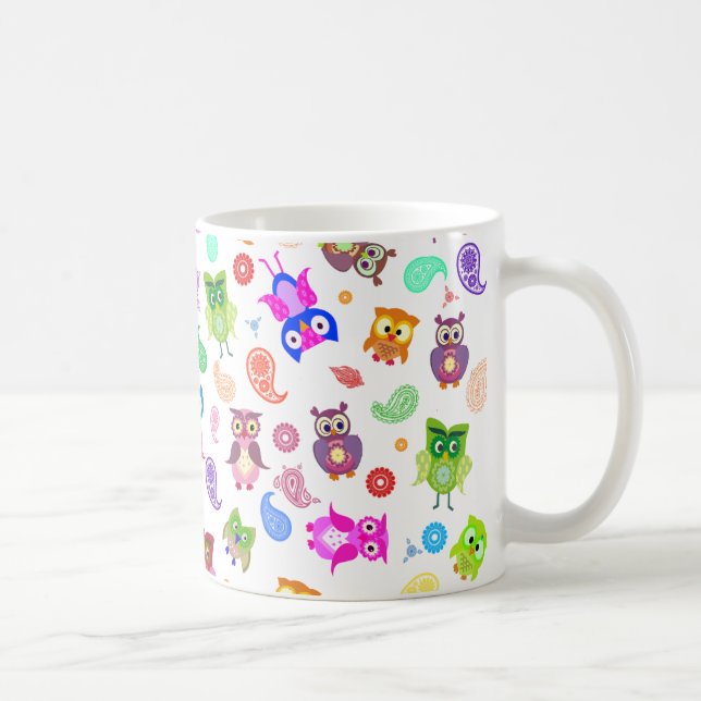 Caneca De Café Corujas do arco-íris - luz (Direita)