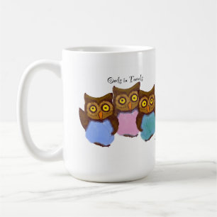 Caneca De Café Corujas em Toalhas Desenho Animado Fofo Aves Alegr