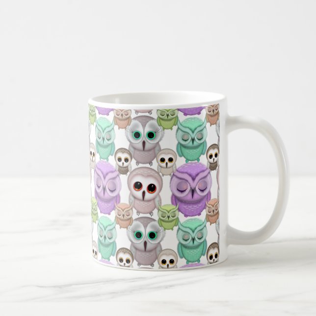 Caneca De Café Corujas Lindas em Cores Pastel (Direita)