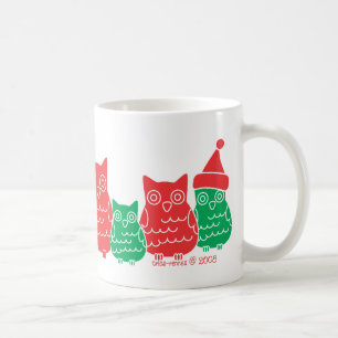 Caneca De Café Corujas vermelhas e verdes