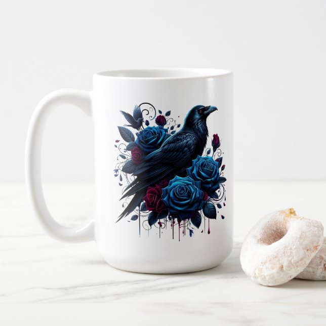Caneca de Café Corvo de Halloween (Com Donut)